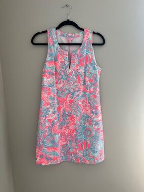 Lilly Pulitzer Coral & Aqua Floral Sleeveless Shift Dress